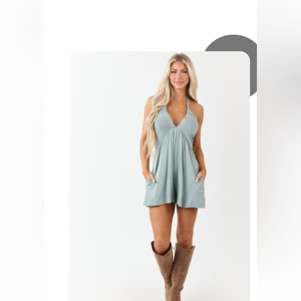 Sleeveless Halter Romper in Dusty Sage
